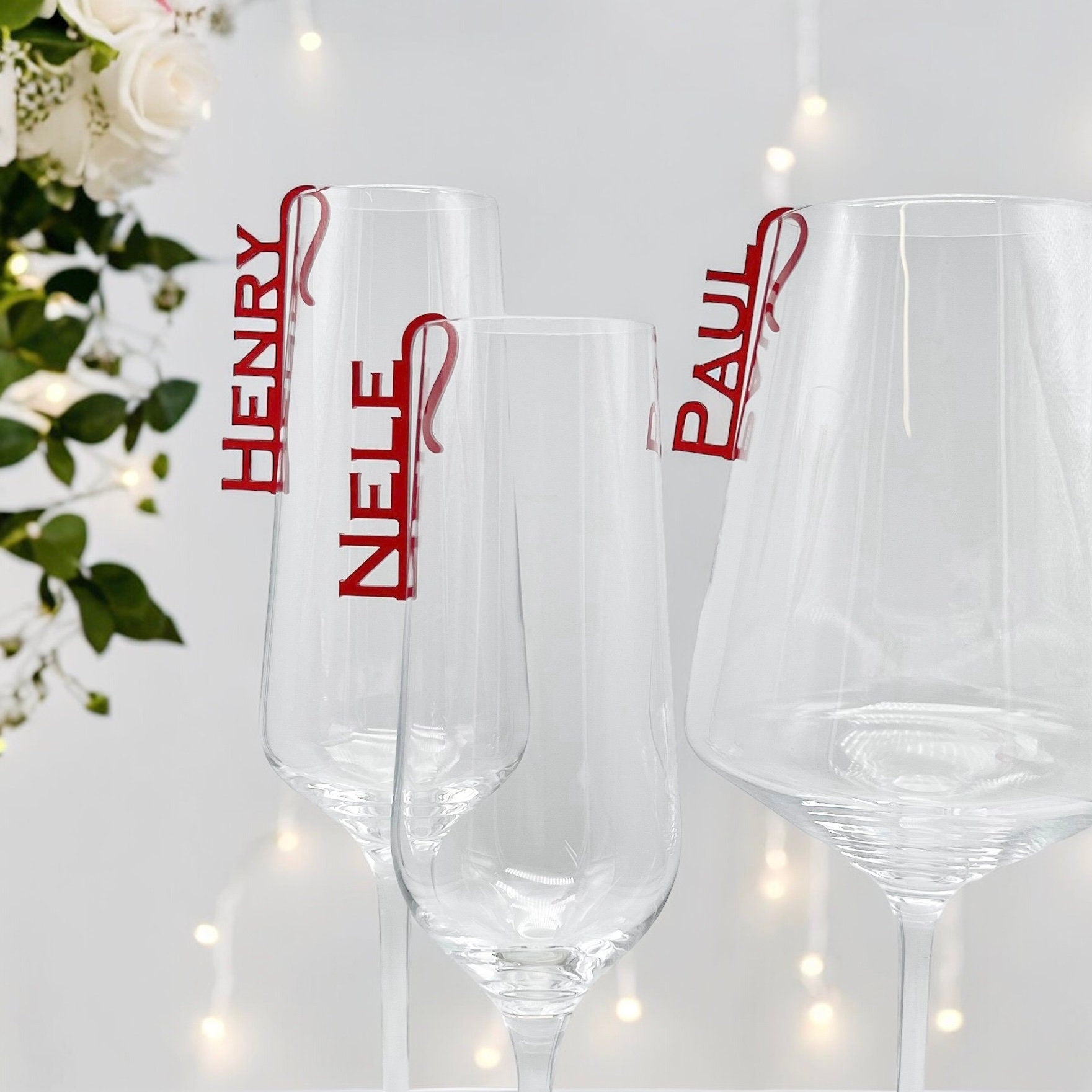Glasmarkierer Hochzeit Platzkarte Name Anhänger Glas personalisiert Tischkarte Namensschild Weinglas Sektglas personalisiert Tischdeko Taufe