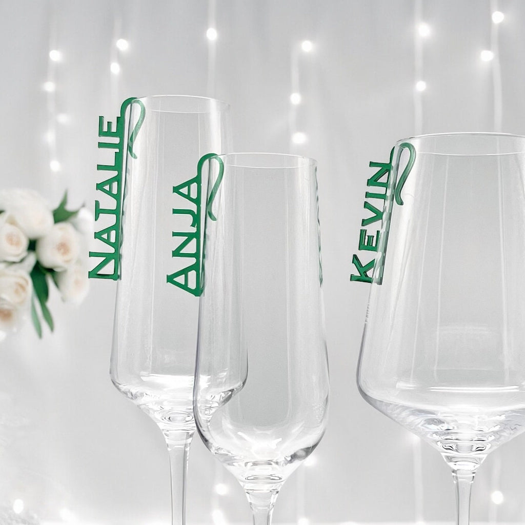Glasmarkierer Hochzeit Platzkarte Name Anhänger Glas personalisiert Tischkarte Namensschild Weinglas Sektglas personalisiert Tischdeko Taufe