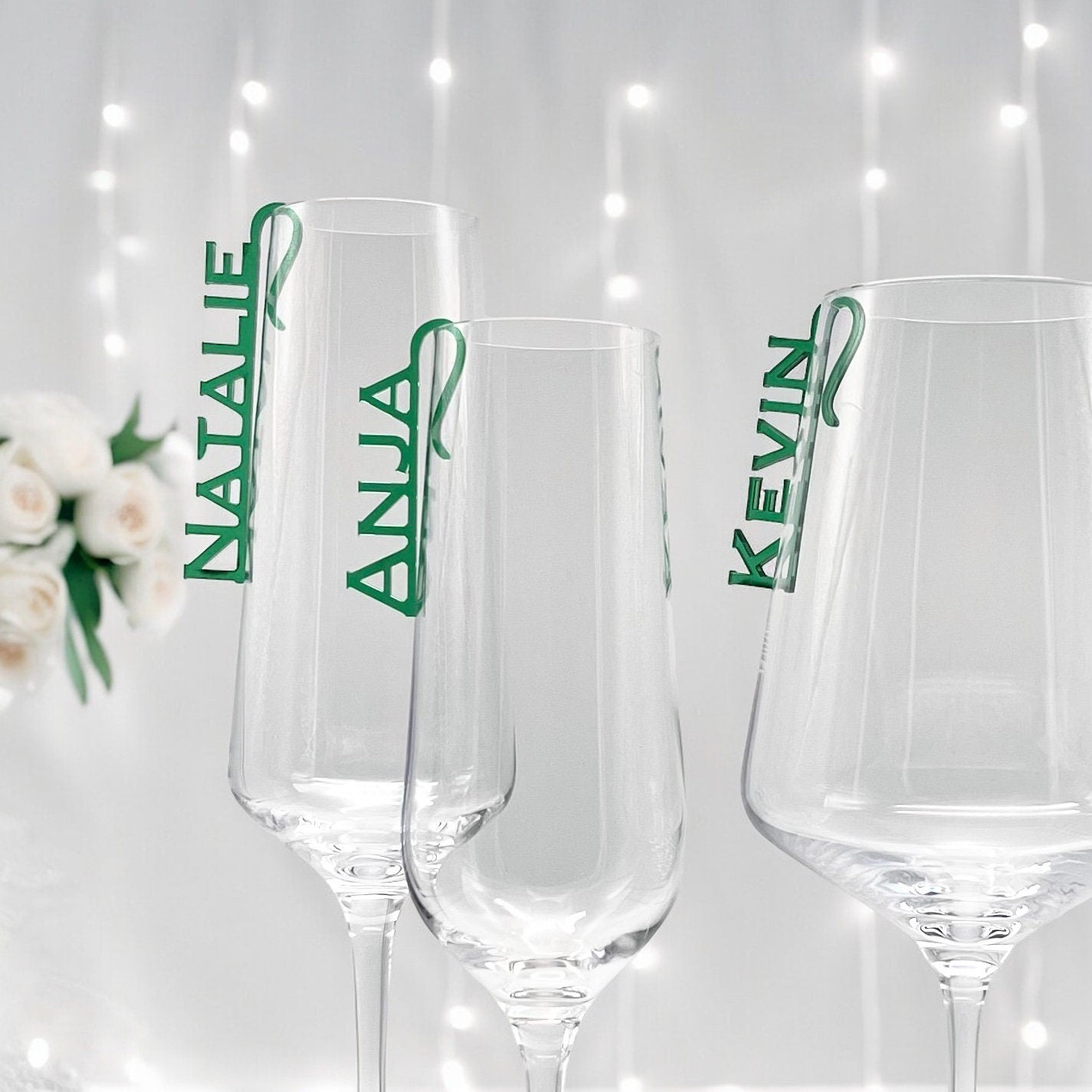 Glasmarkierer Hochzeit Platzkarte Name Anhänger Glas personalisiert Tischkarte Namensschild Weinglas Sektglas personalisiert Tischdeko Taufe