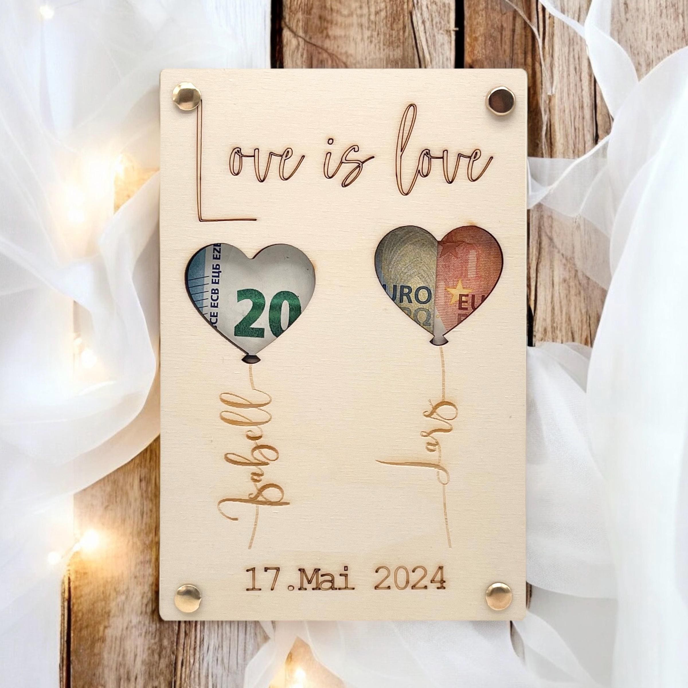Geldgeschenk Hochzeit aus Holz | Personalisiertes Hochzeitsgeschenk mit Namen & Datum | Geschenk für Richtfest Reisekasse Hausbau Umzug