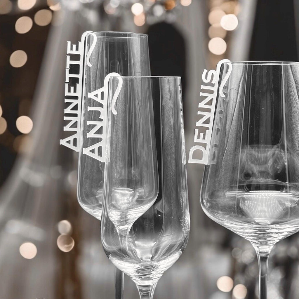 Glasmarkierer Hochzeit Platzkarte Name Anhänger Glas personalisiert Tischkarte Namensschild Weinglas Sektglas personalisiert Tischdeko Taufe