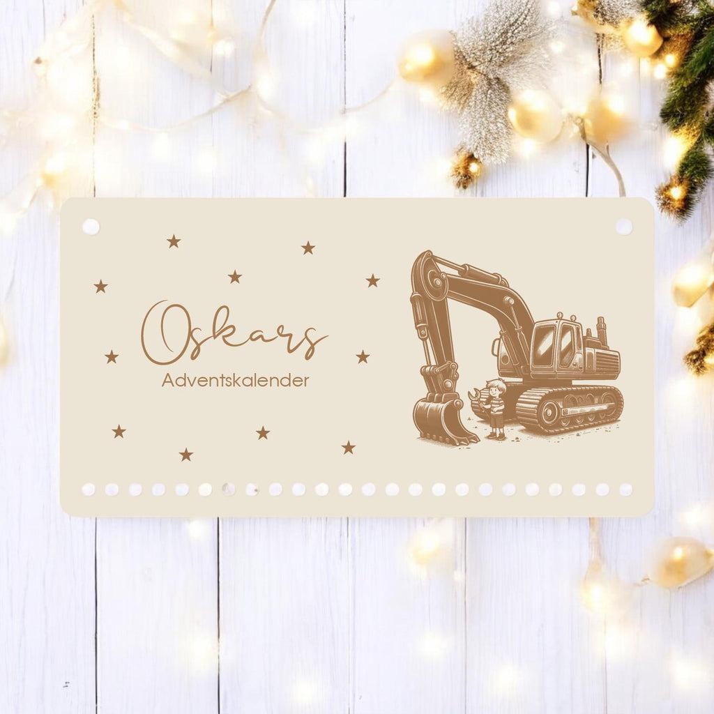 Adventskalender Bagger | personalisierter Adventskalender Name | DIY Adventskalender zum Befüllen | Kinder Kalender Advent Holz