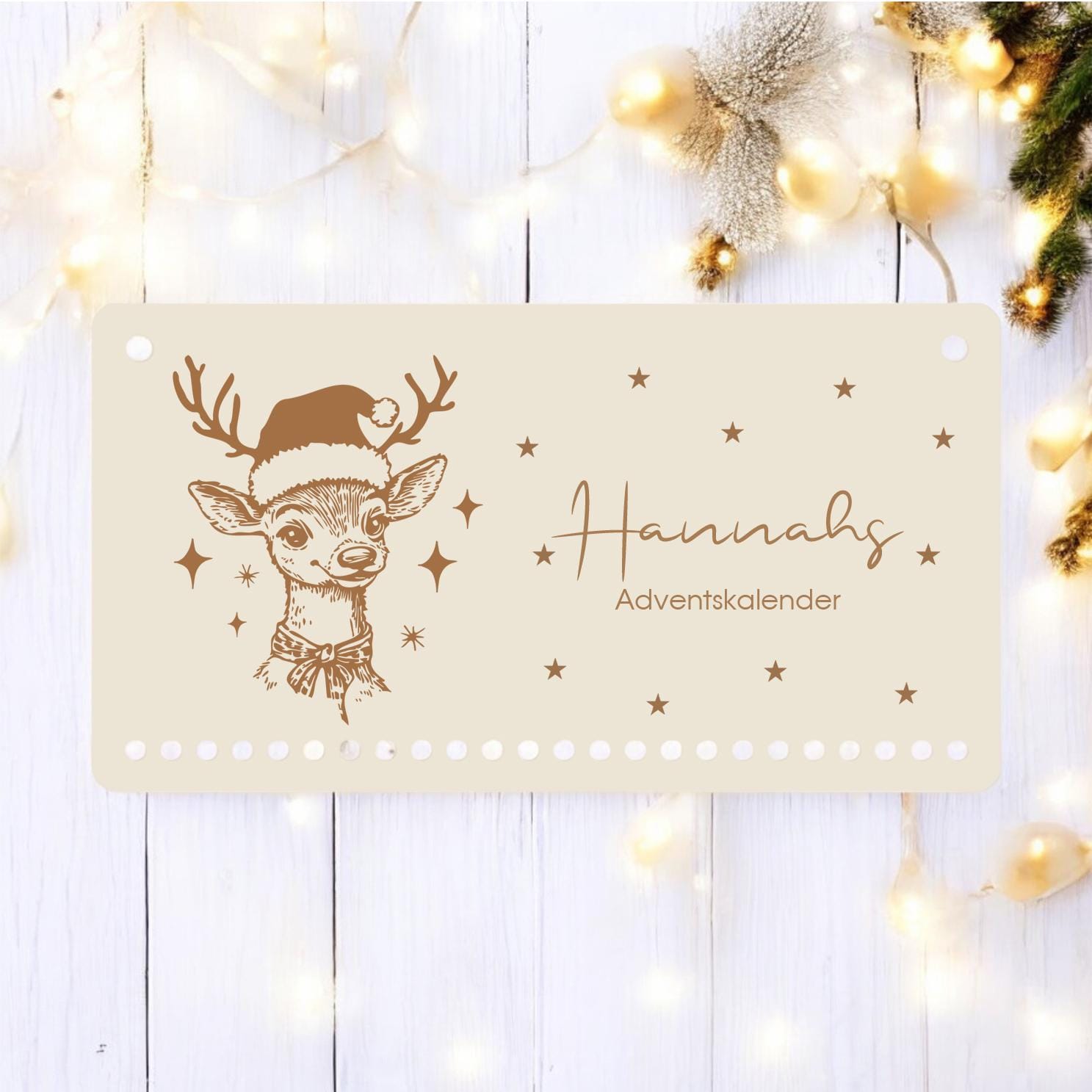 Adventskalender Reh | personalisierter Adventskalender Name | DIY Adventskalender zum Befüllen | Kinder Kalender Advent Holz