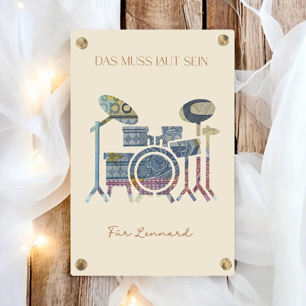 Geburtstag Geldgeschenk Schlagzeug | personalisiert mit Name | Gutschein für Drummer | Musik Rock Pop Metall Geschenk