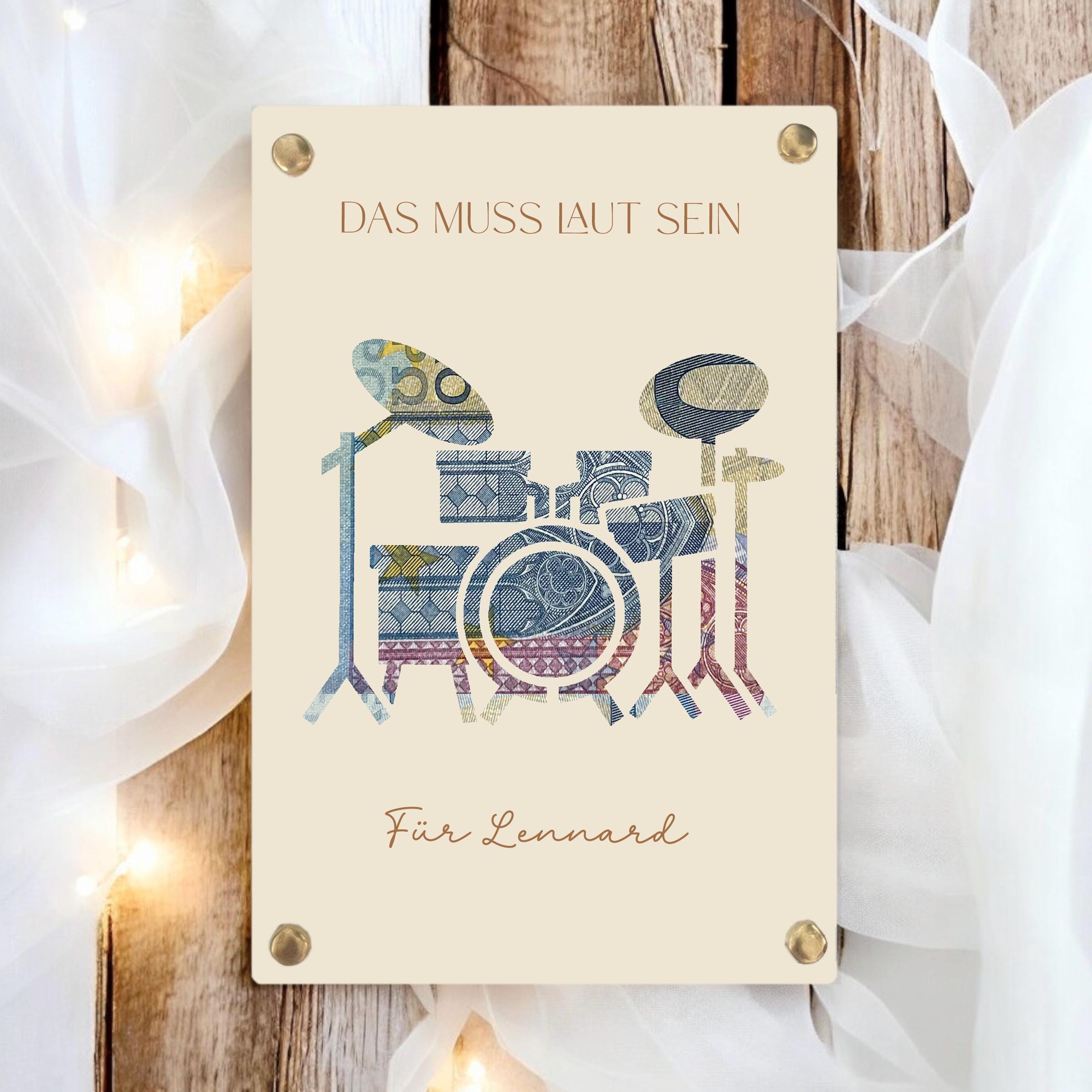Geburtstag Geldgeschenk Schlagzeug | personalisiert mit Name | Gutschein für Drummer | Musik Rock Pop Metall Geschenk