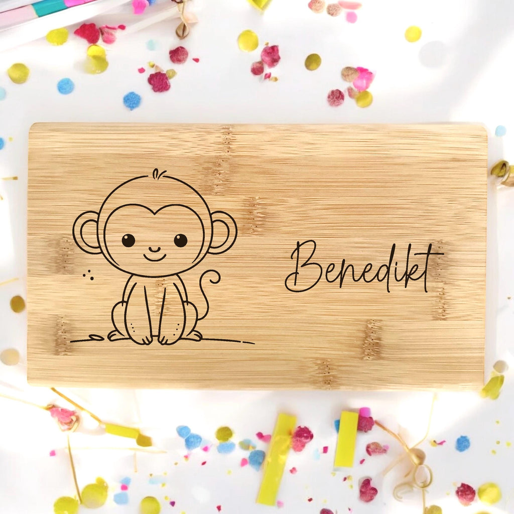 Schneidebrett Kinder Name Tiere Schnecke Geburtstag Geschenk Taufe Geburt Frühstücksbrett personalisiert Bambus Frühstücksbrettchen Bambus
