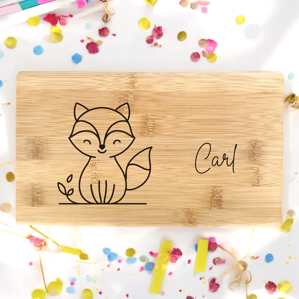 Schneidebrett Kinder Name Tiere Katze Geburtstag Geschenk Taufe Geburt Frühstücksbrett personalisiert Bambus Frühstücksbrettchen Bambus