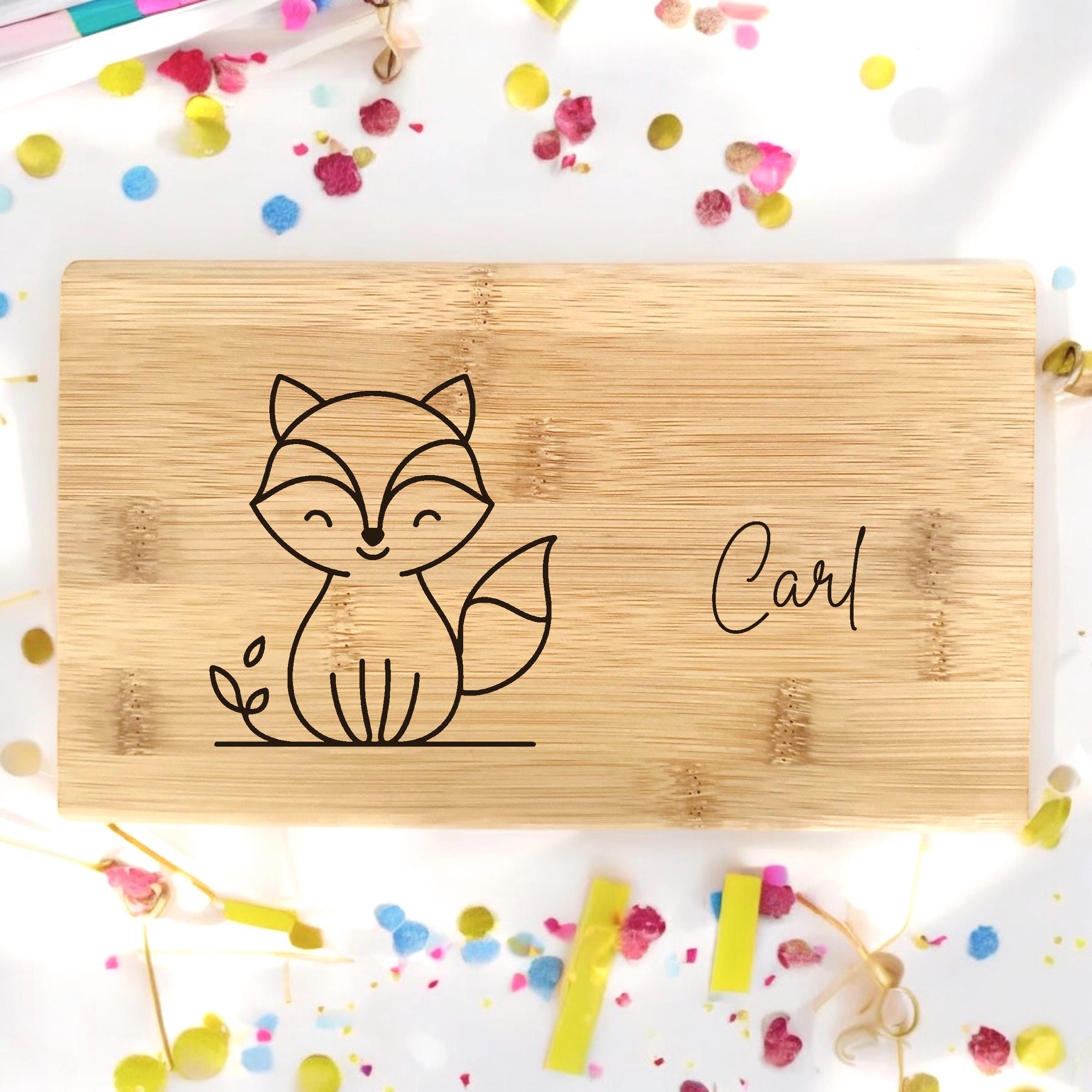 Schneidebrett Kinder Name Tiere Katze Geburtstag Geschenk Taufe Geburt Frühstücksbrett personalisiert Bambus Frühstücksbrettchen Bambus
