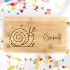 Schneidebrett Kinder Name Tiere Schnecke Geburtstag Geschenk Taufe Geburt Frühstücksbrett personalisiert Bambus Frühstücksbrettchen Bambus