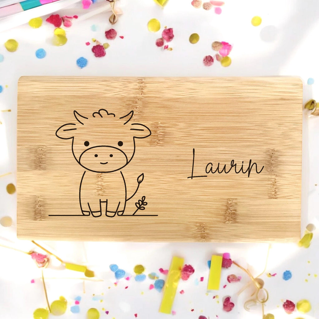 Schneidebrett Kinder Name Tiere Schnecke Geburtstag Geschenk Taufe Geburt Frühstücksbrett personalisiert Bambus Frühstücksbrettchen Bambus