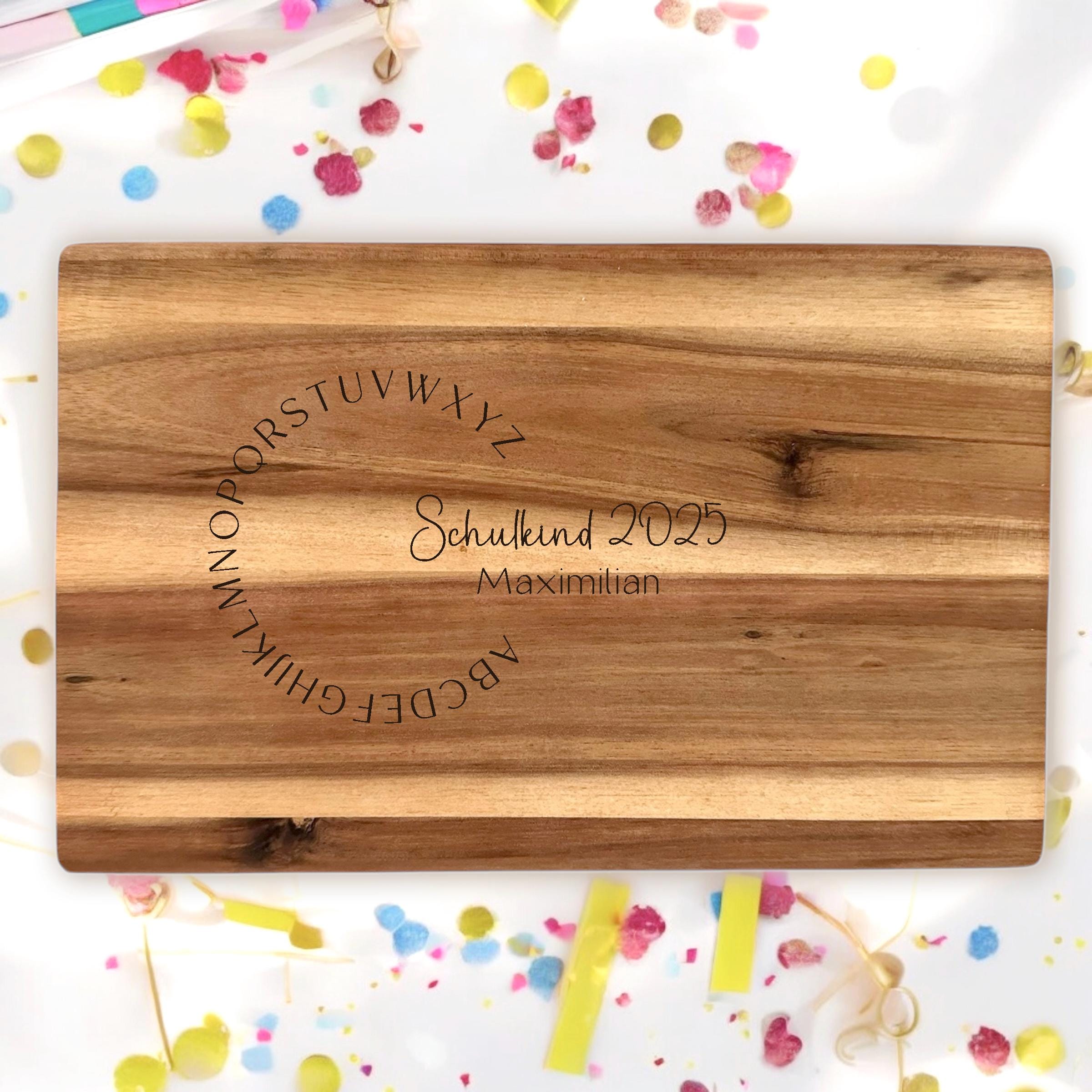 ABC Schneidebrett personalisiert mit Name Schulkind 2026 Geschenk Einschulung Schulstart Geschenk Schulanfang Frühstücksbrett Kinder