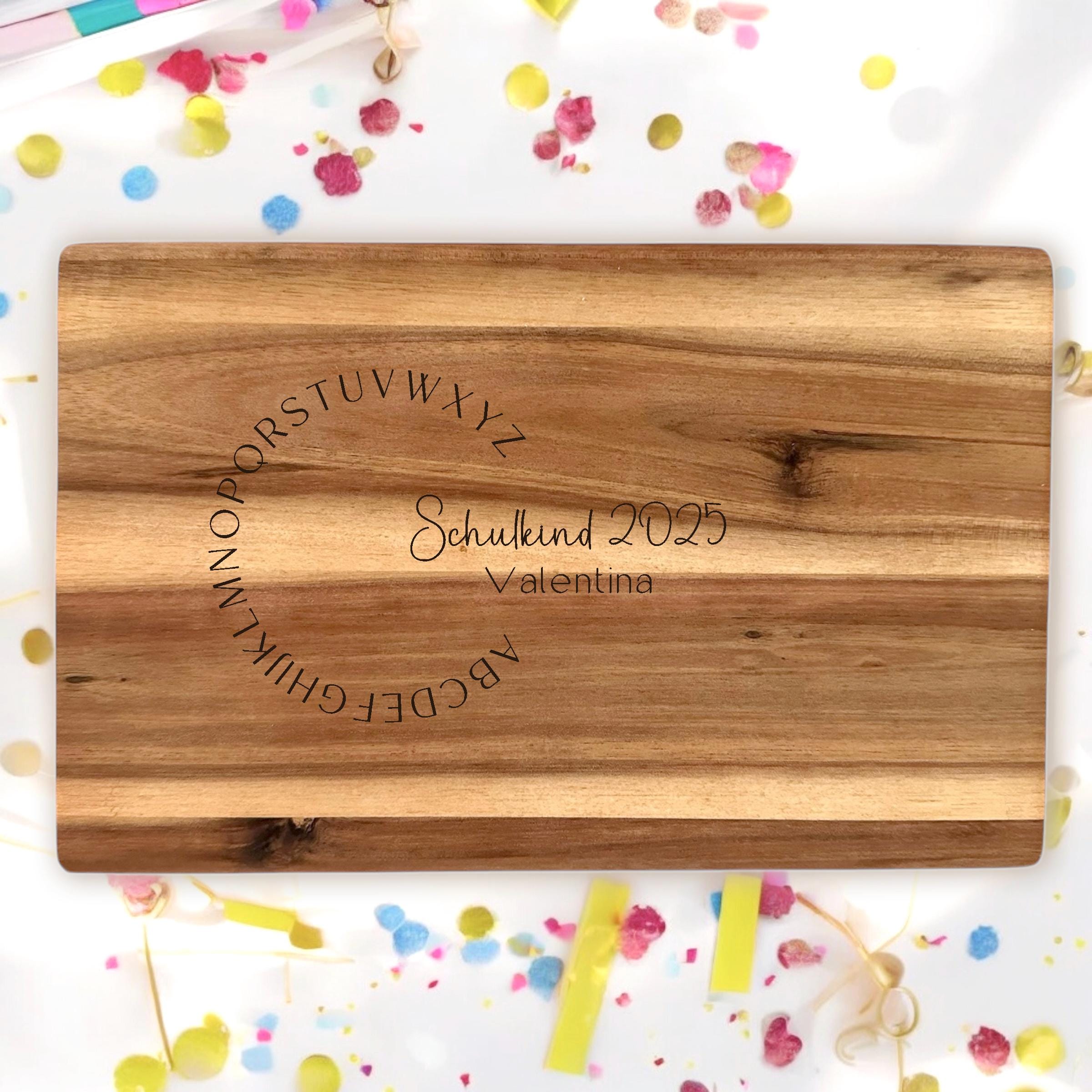 ABC Schneidebrett personalisiert mit Name Schulkind 2026 Geschenk Einschulung Schulstart Geschenk Schulanfang Frühstücksbrett Kinder