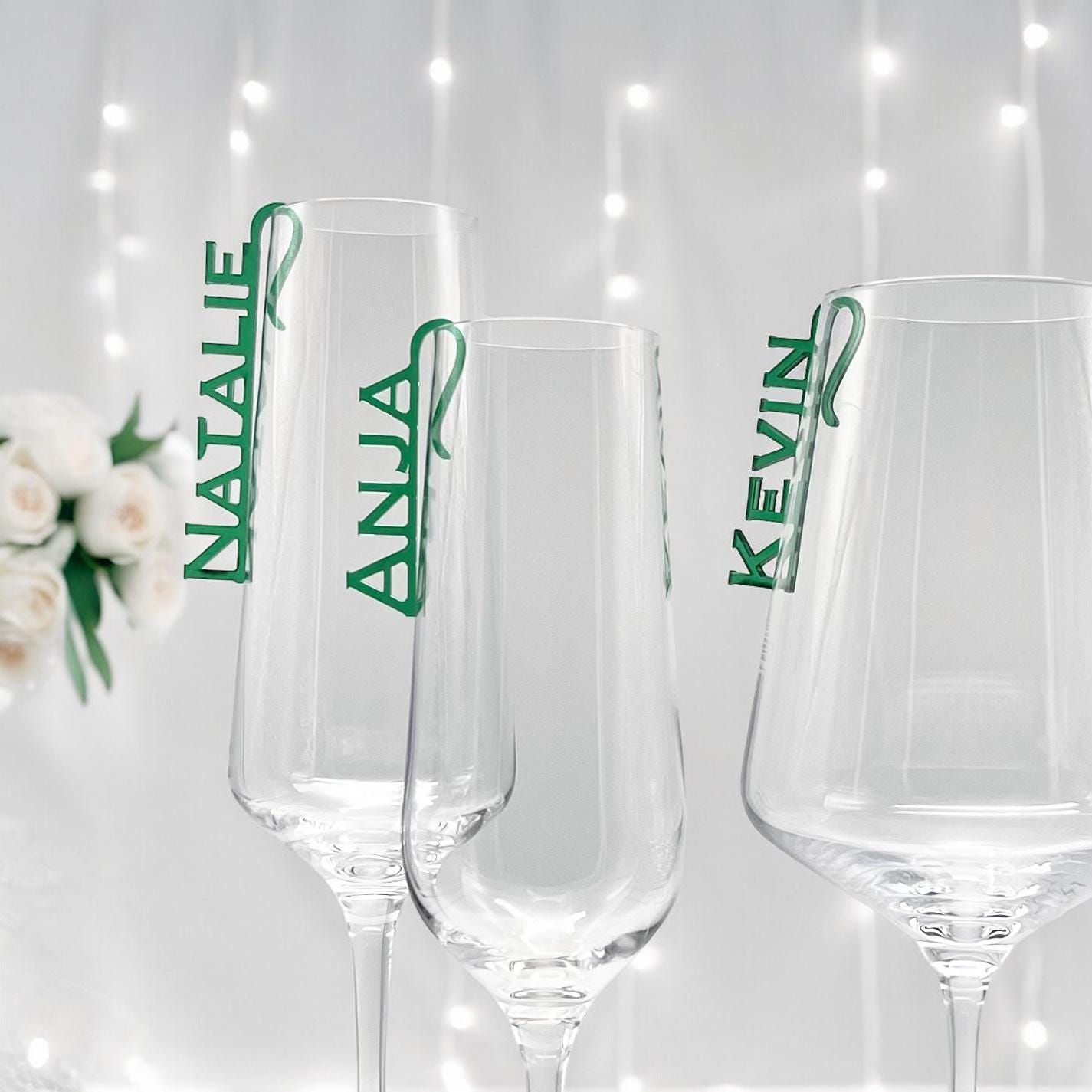 Glasmarkierer Hochzeit Platzkarte Name Anhänger Glas personalisiert Tischkarte Namensschild Weinglas Sektglas personalisiert Tischdeko Taufe