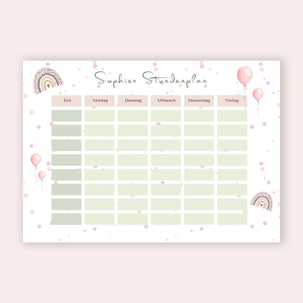 Stundenplan mit Name personalisiert Regenbogen pastell Geschenk Einschulung Schultüte Schulkind 2026 | PDF in A4 zum Ausdrucken digital