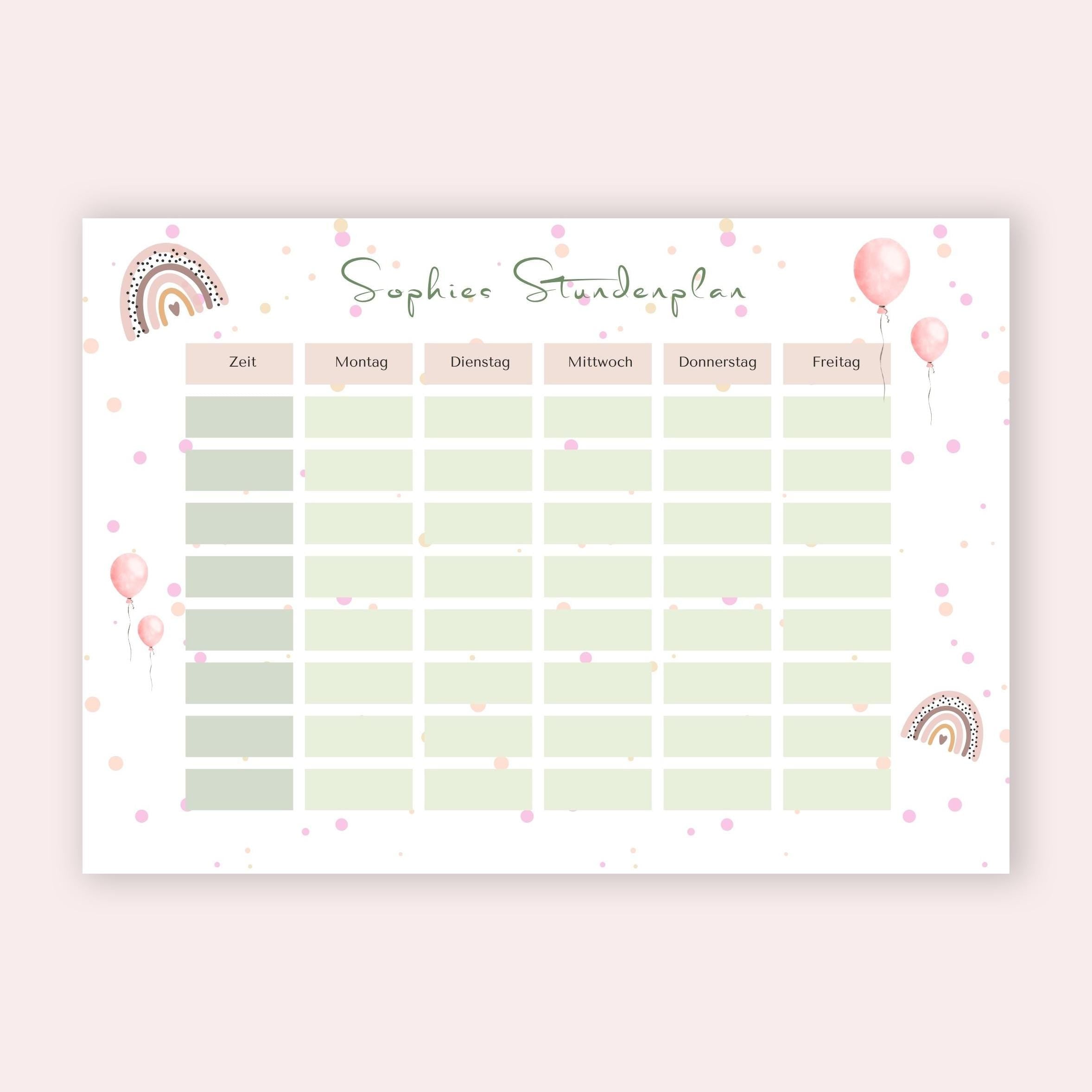 Stundenplan mit Name personalisiert Regenbogen pastell Geschenk Einschulung Schultüte Schulkind 2026 | PDF in A4 zum Ausdrucken digital
