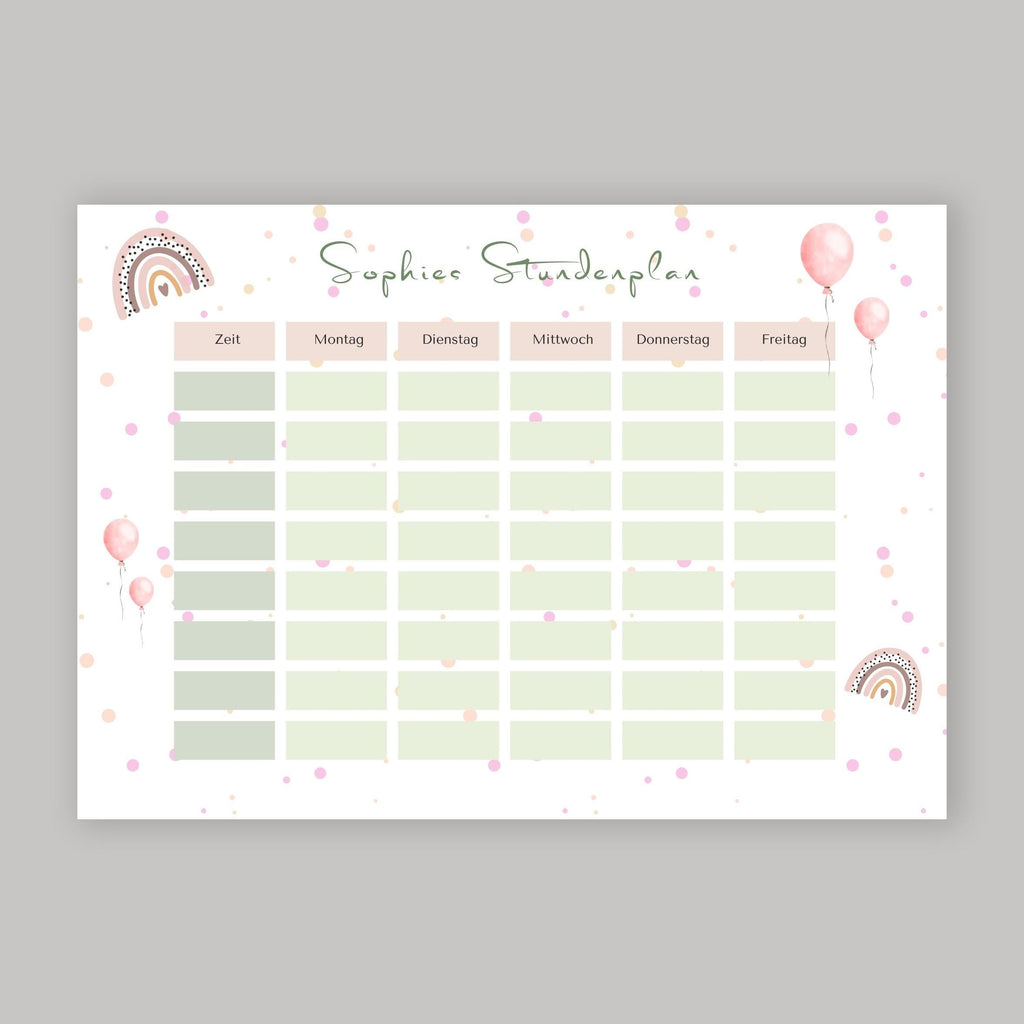 Stundenplan mit Name personalisiert Regenbogen pastell Geschenk Einschulung Schultüte Schulkind 2026 | PDF in A4 zum Ausdrucken digital