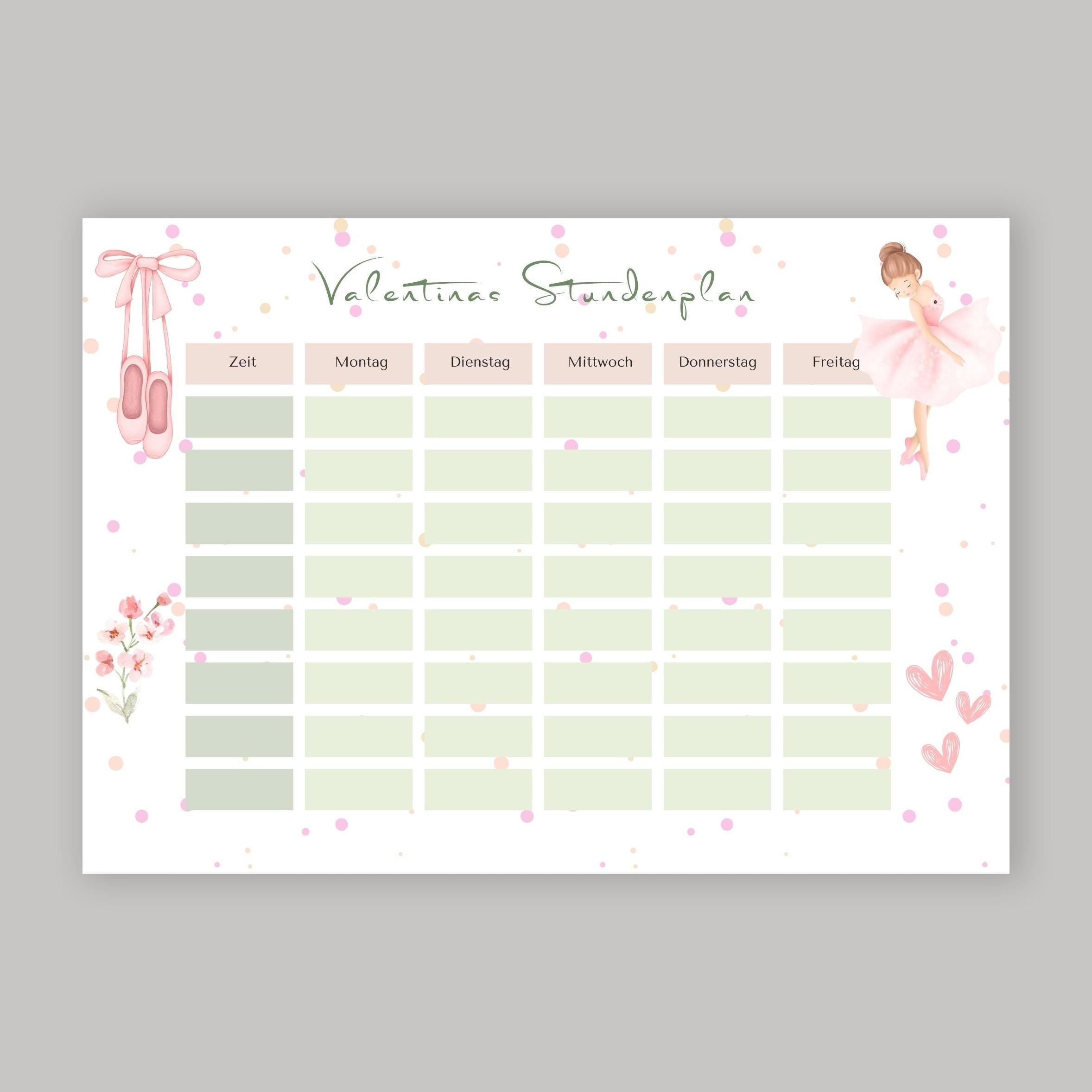 Stundenplan mit Name personalisiert Ballerina pastell Geschenk Einschulung Schultüte Schulkind 2026 | PDF in A4 zum Ausdrucken digital