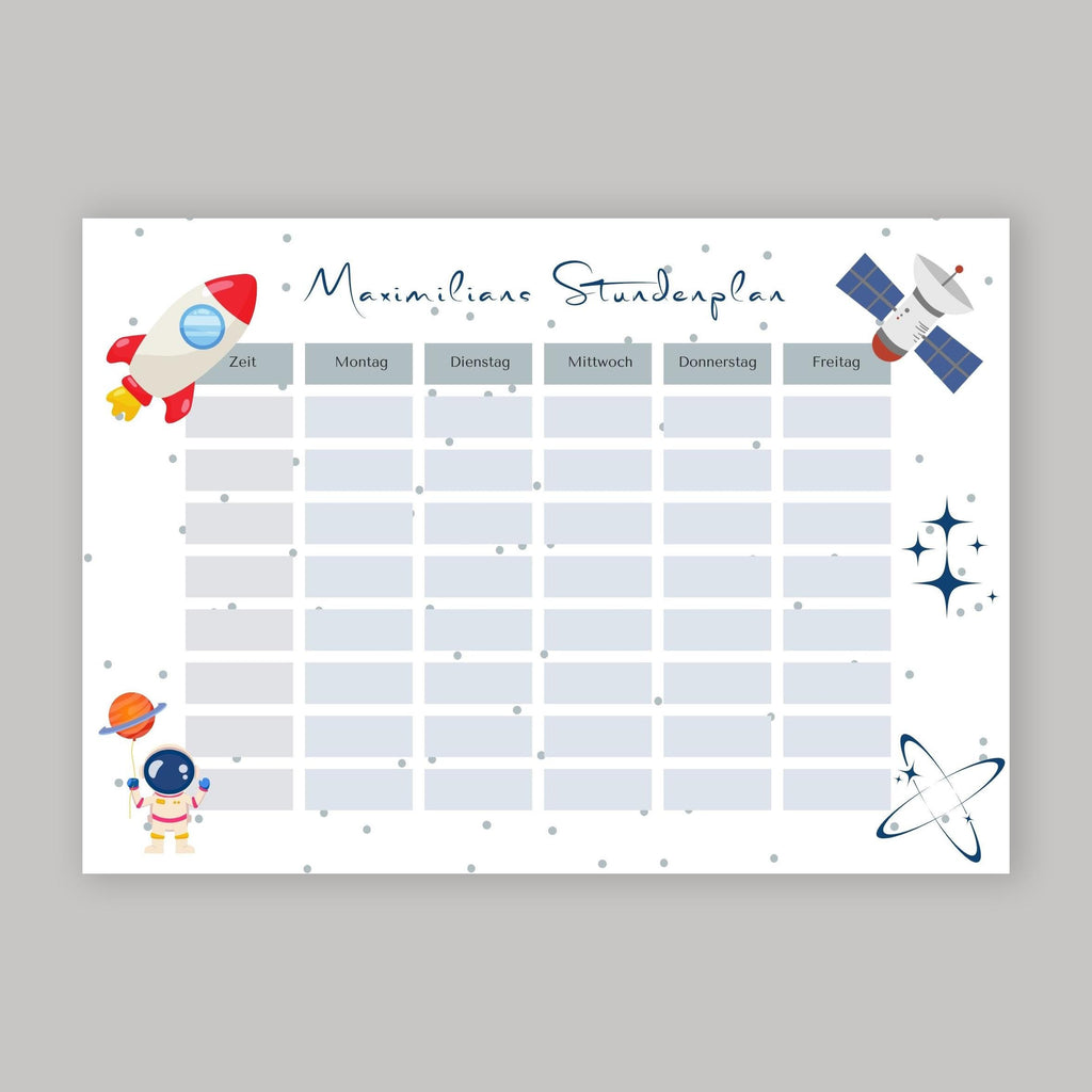 Stundenplan mit Name personalisiert Weltraum Astronaut Geschenk Einschulung Schultüte Schulkind 2026 | PDF in A4 zum Ausdrucken digital