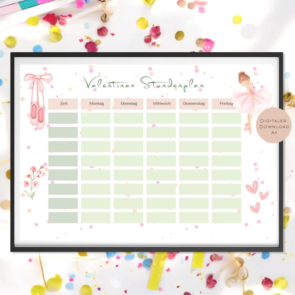 Stundenplan mit Name personalisiert Ballerina pastell Geschenk Einschulung Schultüte Schulkind 2026 | PDF in A4 zum Ausdrucken digital