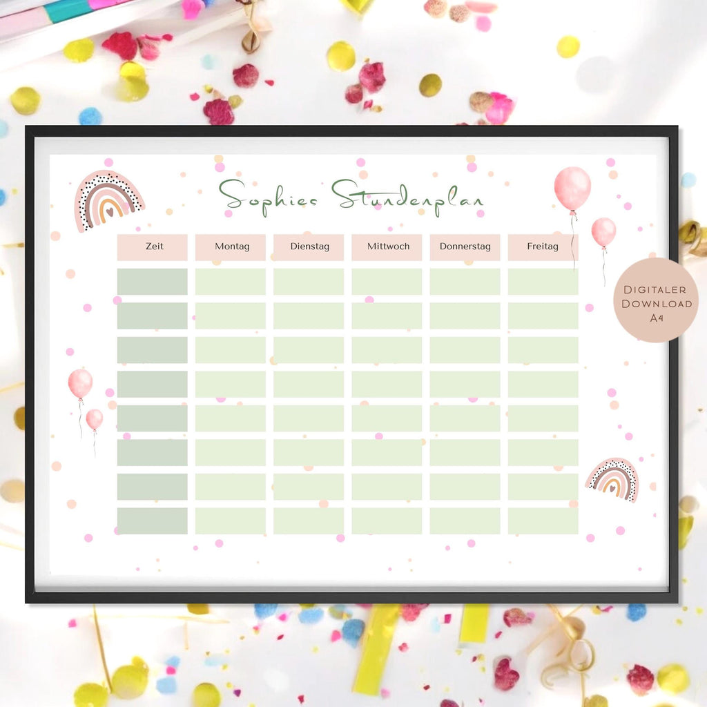 Stundenplan mit Name personalisiert Regenbogen pastell Geschenk Einschulung Schultüte Schulkind 2026 | PDF in A4 zum Ausdrucken digital
