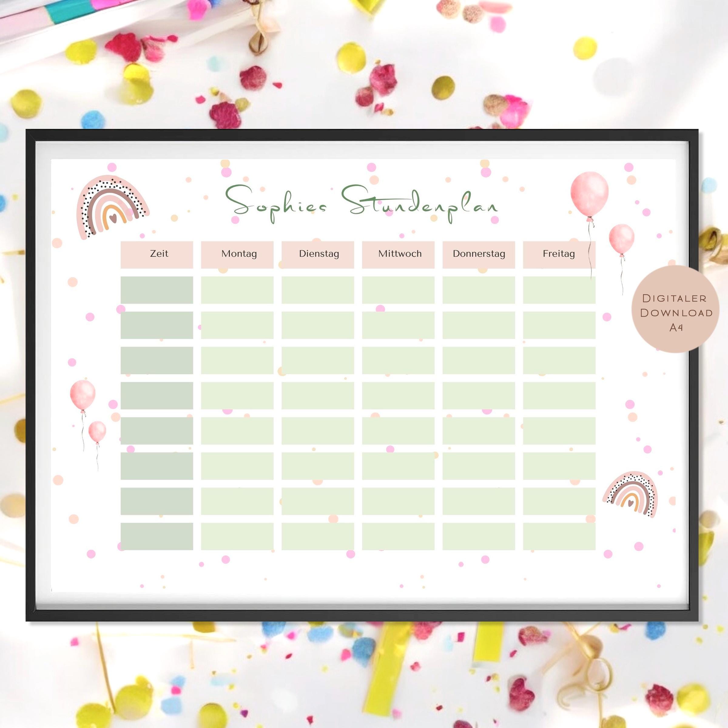 Stundenplan mit Name personalisiert Regenbogen pastell Geschenk Einschulung Schultüte Schulkind 2026 | PDF in A4 zum Ausdrucken digital