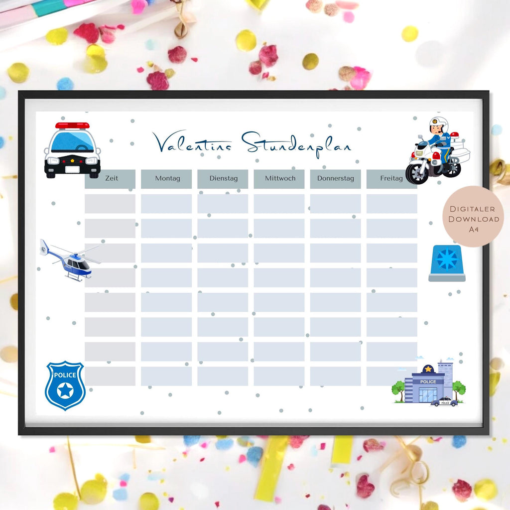 Stundenplan mit Name personalisiert Polizei Junge Geschenk Einschulung Schultüte Schulkind 2026 PDF in A4 zum Ausdrucken digital