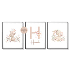3er Set Poster Bild Hase Name personalisert Initial Geschenk Geburt Geburtstag Kinderzimmer Babyzimmer Hase PDF in A4 zum Ausdrucken digital