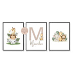 3er Set Poster Bild Tiere Elefant Löwe Giraffe Name personalisert Geschenk Geburt Geburtstag Kinderzimmer PDF A4 zum Ausdrucken digital
