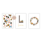 3er Set Poster Bild Bagger Traktor Baustelle Name personalisert Initial Geschenk Geburt Geburtstag Kinderzimmer PDF A4 zum Ausdrucken digita