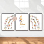 3er Set Poster Bild Regenbogen Blumen Wildblumen Name personalisert Geschenk Geburt Geburtstag Kinderzimmer PDF A4 zum Ausdrucken digital