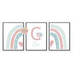 3er Set Poster Bild Regenbogen Herz pastell rosa mint Name personalisert Geschenk Geburt Geburtstag Kinderzimmer PDF A4 zum Ausdrucken digit