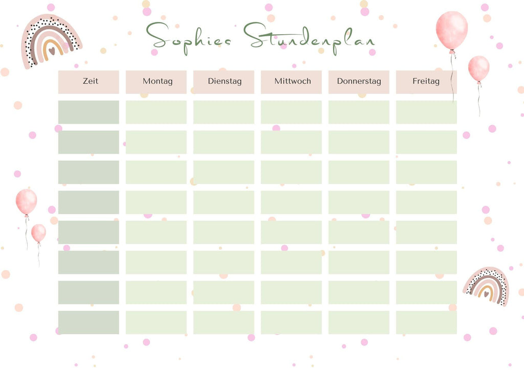 Stundenplan mit Name personalisiert Regenbogen pastell Geschenk Einschulung Schultüte Schulkind 2026 | PDF in A4 zum Ausdrucken digital