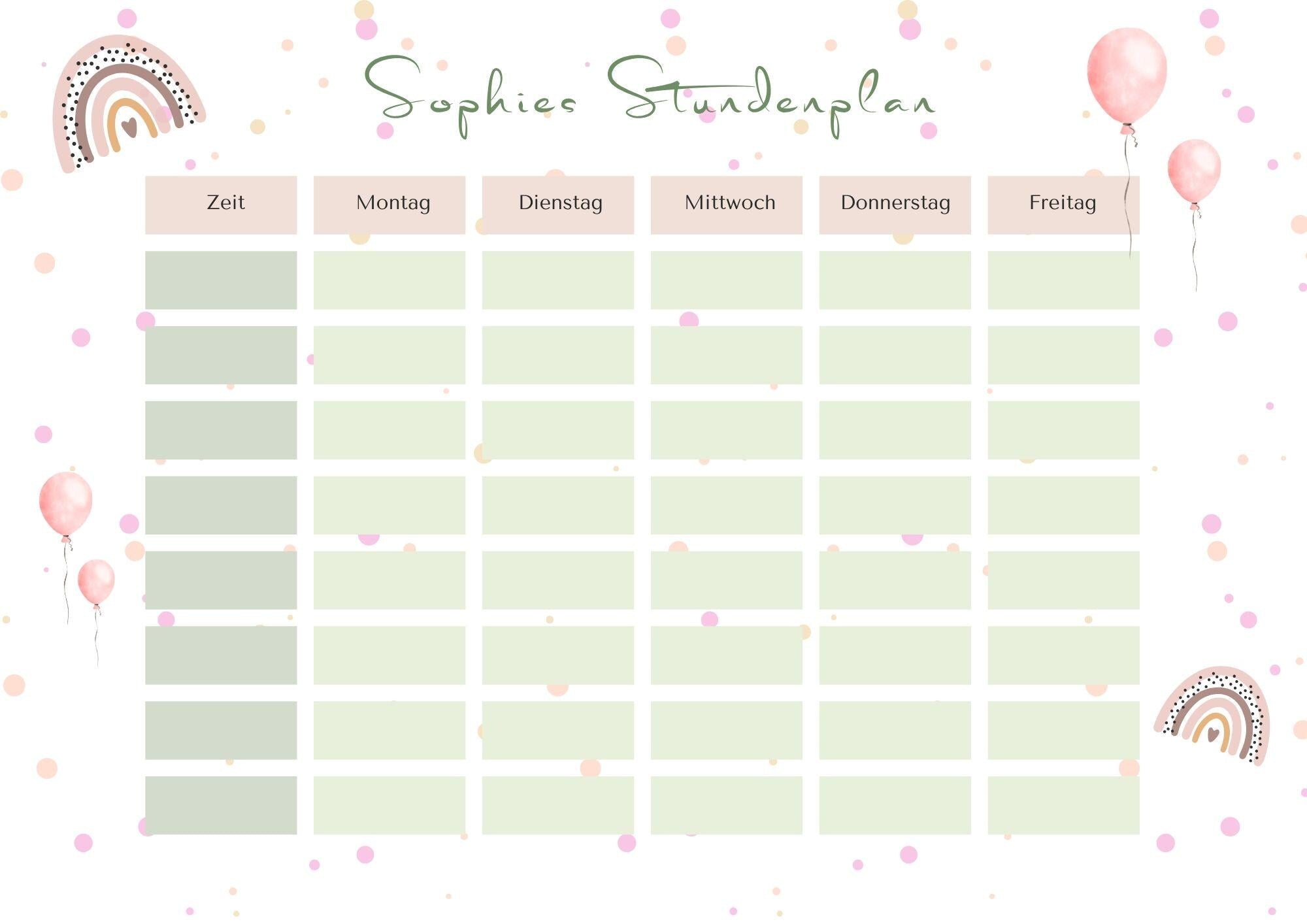 Stundenplan mit Name personalisiert Regenbogen pastell Geschenk Einschulung Schultüte Schulkind 2026 | PDF in A4 zum Ausdrucken digital