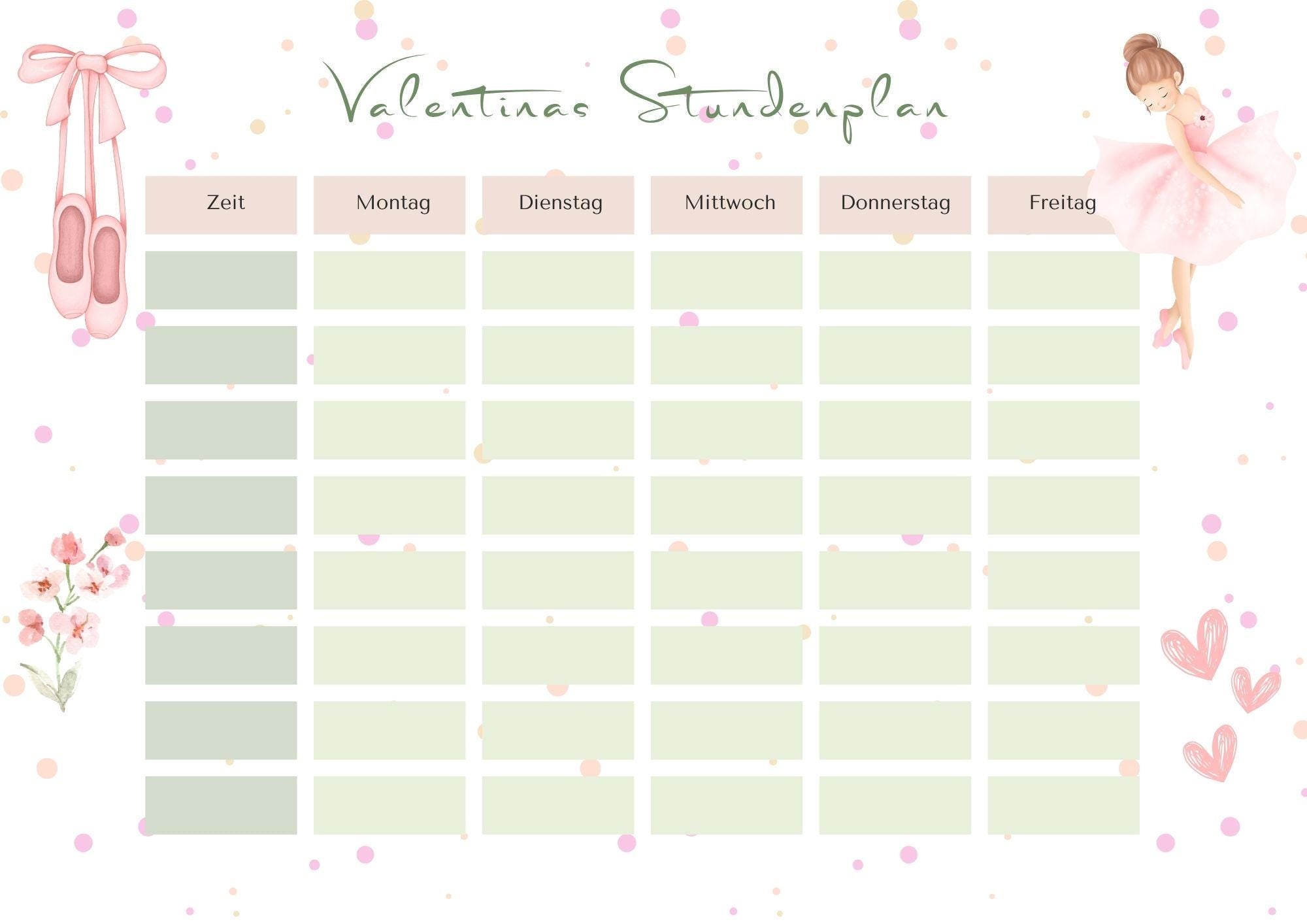 Stundenplan mit Name personalisiert Ballerina pastell Geschenk Einschulung Schultüte Schulkind 2026 | PDF in A4 zum Ausdrucken digital