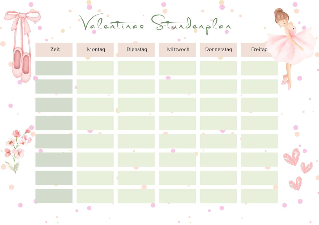 Stundenplan mit Name personalisiert Ballerina pastell Geschenk Einschulung Schultüte Schulkind 2026 | PDF in A4 zum Ausdrucken digital