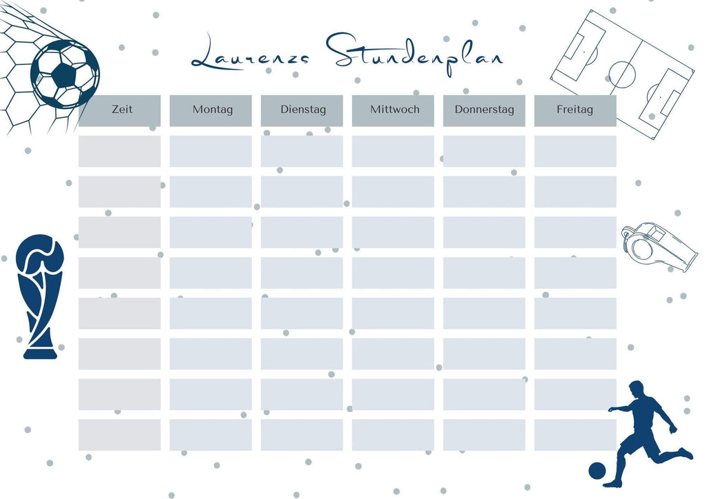 Stundenplan mit Name personalisiert Fußball Geschenk Einschulung Schultüte Schulkind 2026 | PDF in A4 zum Ausdrucken digital