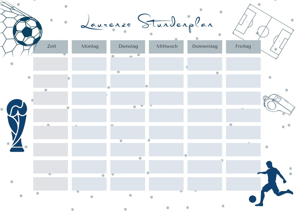 Stundenplan mit Name personalisiert Fußball Geschenk Einschulung Schultüte Schulkind 2026 | PDF in A4 zum Ausdrucken digital