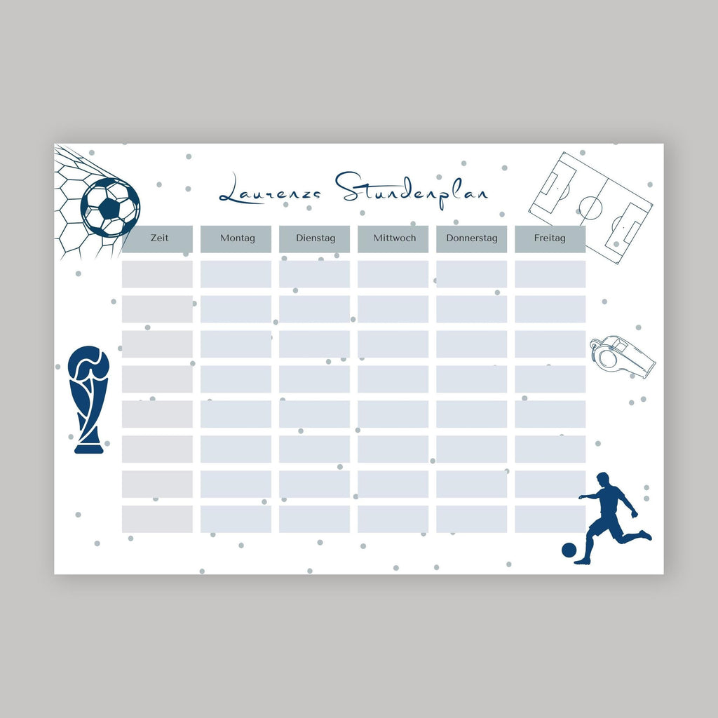 Stundenplan mit Name personalisiert Fußball Geschenk Einschulung Schultüte Schulkind 2026 | PDF in A4 zum Ausdrucken digital