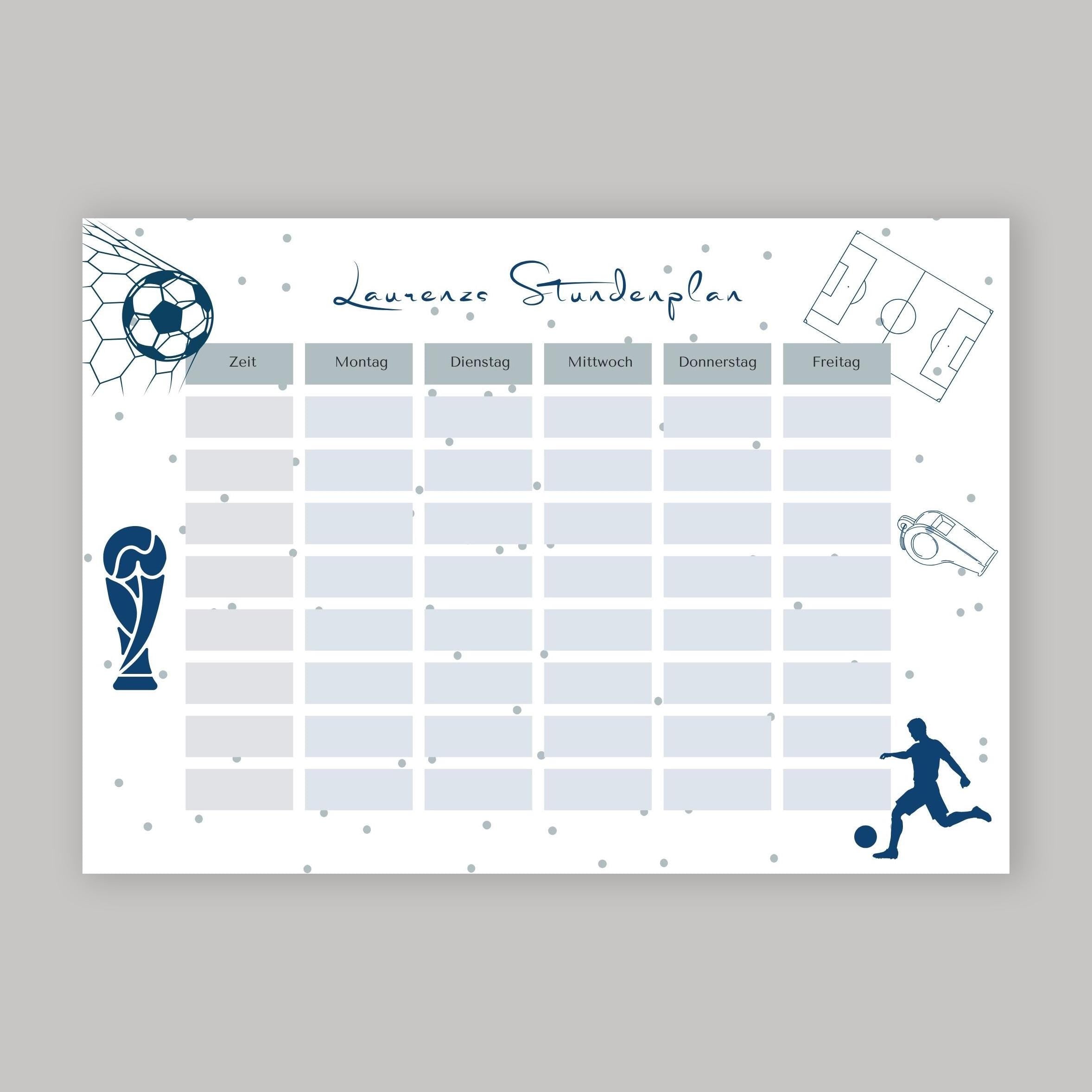 Stundenplan mit Name personalisiert Fußball Geschenk Einschulung Schultüte Schulkind 2026 | PDF in A4 zum Ausdrucken digital