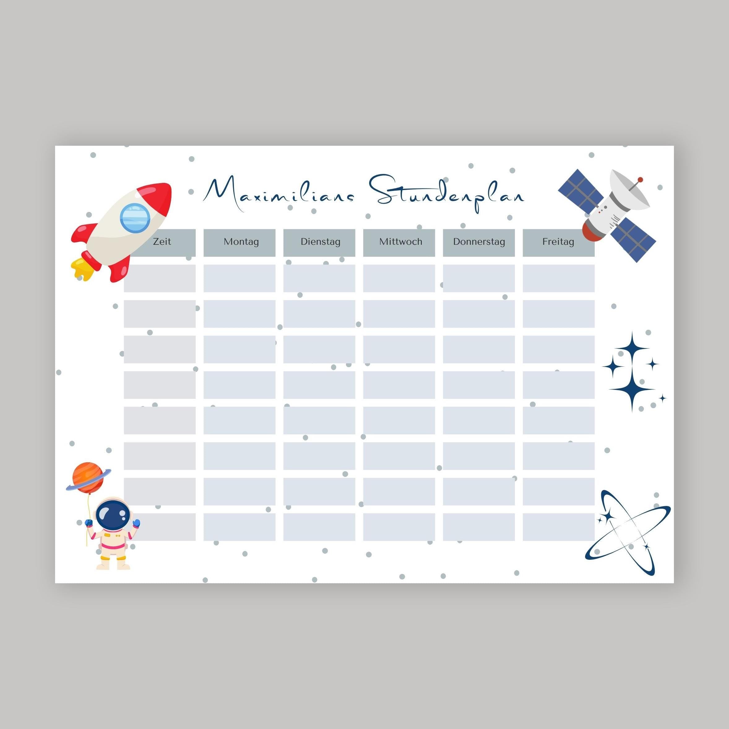 Stundenplan mit Name personalisiert Weltraum Astronaut Geschenk Einschulung Schultüte Schulkind 2026 | PDF in A4 zum Ausdrucken digital