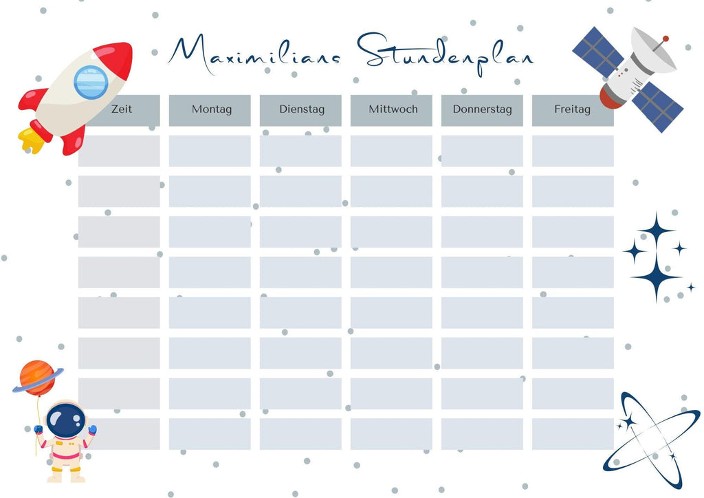 Stundenplan mit Name personalisiert Weltraum Astronaut Geschenk Einschulung Schultüte Schulkind 2026 | PDF in A4 zum Ausdrucken digital