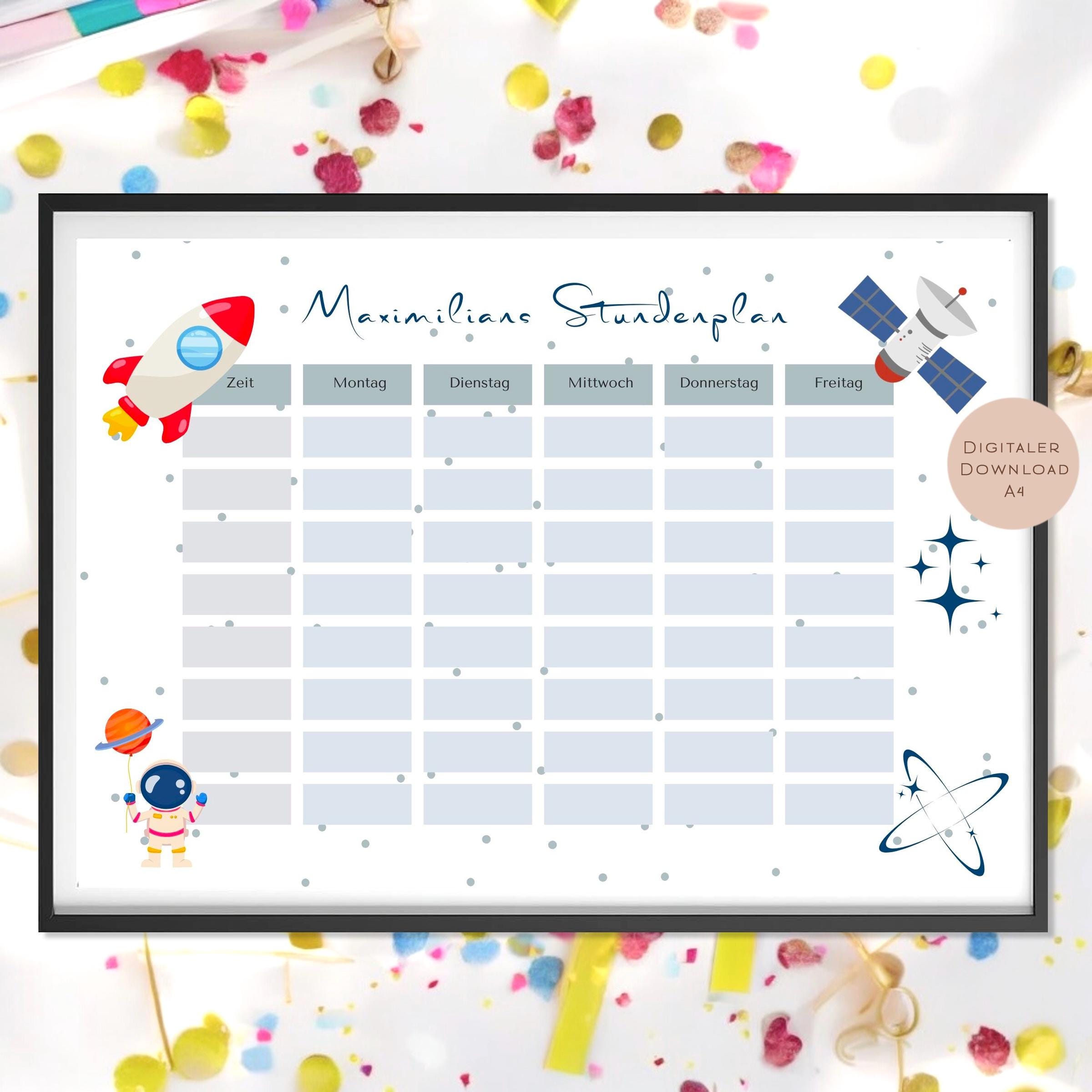 Stundenplan mit Name personalisiert Weltraum Astronaut Geschenk Einschulung Schultüte Schulkind 2026 | PDF in A4 zum Ausdrucken digital