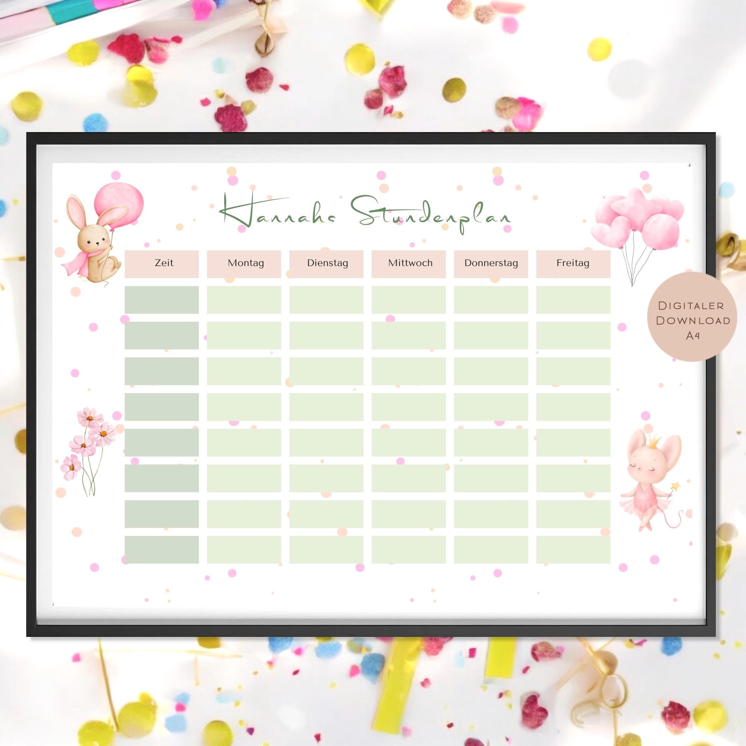 Stundenplan mit Name personalisiert Hase Maus pastell Geschenk Einschulung Schultüte Schulkind 2026 | PDF in A4 zum Ausdrucken digital