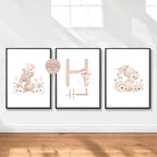 3er Set Poster Bild Hase Name personalisert Initial Geschenk Geburt Geburtstag Kinderzimmer Babyzimmer Hase PDF in A4 zum Ausdrucken digital