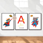 3er Set Poster Bild Superheld Junge Held Name personalisert Initial Geschenk Geburt Geburtstag Kinderzimmer PDF A4 zum Ausdrucken digital