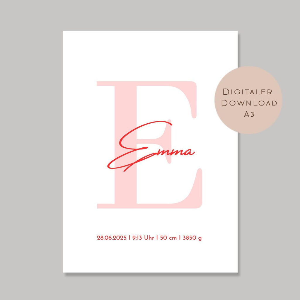 Poster Bild Name personalisert Geschenk Geburt Taufe Geburtsgeschenk Geburtstag Geburtsdaten Kinderzimmer PDF A3 / A4 zum Ausdrucken digital