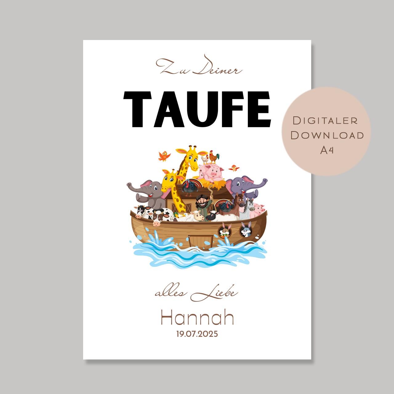 Digital Geldgeschenk Taufe Arche Noah Taufgeschenk personalisiert mit Name Geld schenken Geschenk Taufpate Gutschein Wunscherfüller download