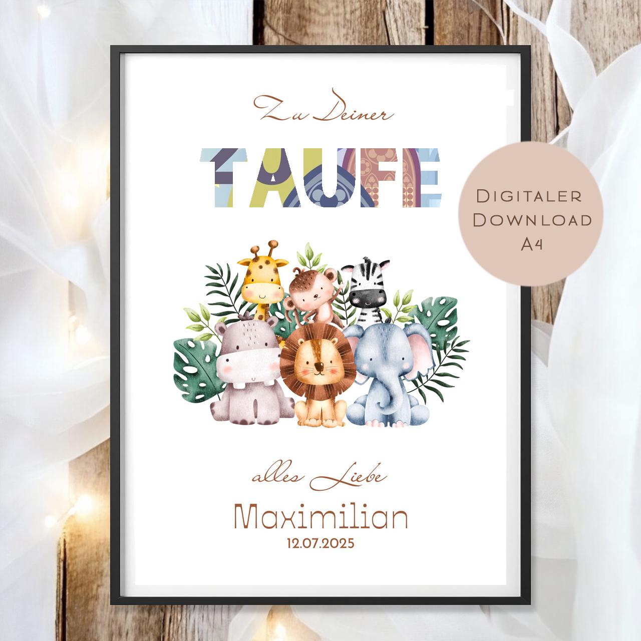 Digital Geldgeschenk Taufe Tiere Taufgeschenk personalisiert mit Name Geld schenken Geschenk Taufpate Gutschein Wunscherfüller download A4