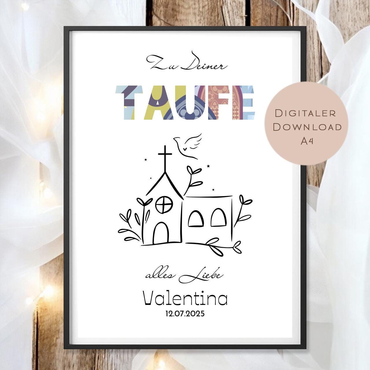 Digital Geldgeschenk Taufe Kirche Taube Taufgeschenk personalisiert Name Geld schenken Geschenk Taufpate Gutschein Wunscherfüller download