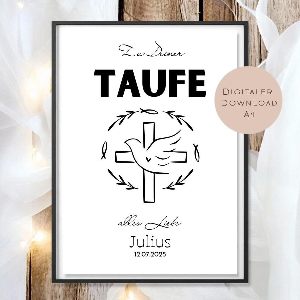 Digital Geldgeschenk Taufe Kreuz Taube Taufgeschenk personalisiert Name Geld schenken Geschenk Taufpate Gutschein Wunscherfüller download A4